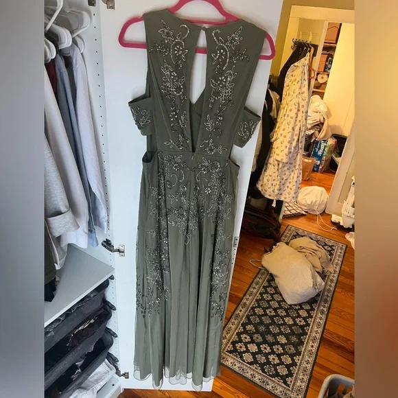 Olive Green beaded prom dress/wedding guest dress - Picture 2 of 14